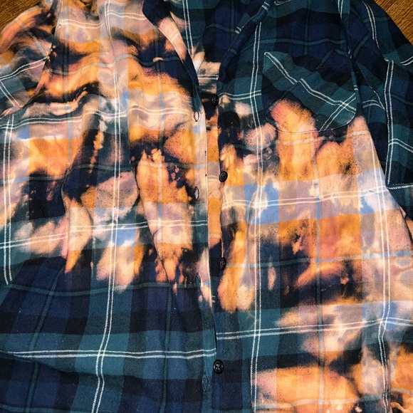 Old Navy Dark Green & Navy Button Up Bleached Long Sleeve Shirt Flannel Size 2X - Picture 7 of 10